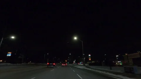 POV nights driving in empty streets near Toronto in COVID 19  pandemic lockdown 스톡 동영상 146490947