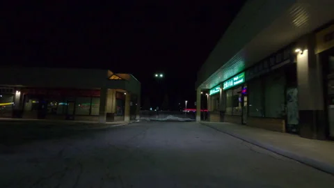POV nights driving in empty streets near Toronto in COVID 19  pandemic lockdown Stock Footage 146493704