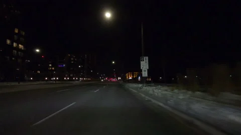 POV nights driving in empty streets near Toronto in COVID 19  pandemic lockdown 스톡 동영상 146497984