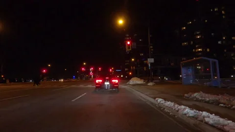 POV nights driving in empty streets near Toronto in COVID 19  pandemic lockdown Stock Footage 146500396