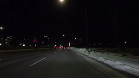 POV nights driving in empty streets near Toronto in COVID 19  pandemic lockdown Stock Footage 146500400