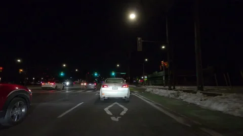 POV nights driving in empty streets near Toronto in COVID 19  pandemic lockdown 库存影片 146500413