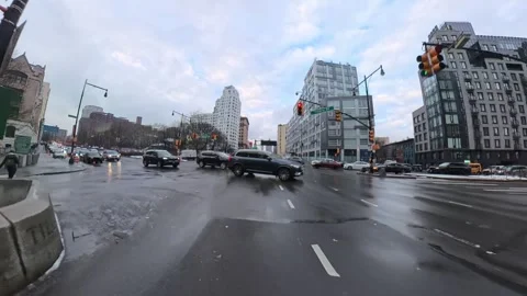 POV NYC Post Snow Ride – Urban Traffic Flow Stock Footage 331034892