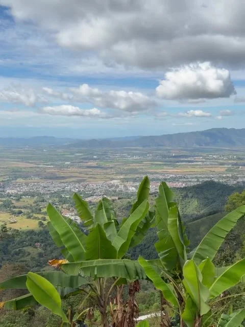 POV Panoramic View of Mountain Valley and Distant City Stock Footage 339583744