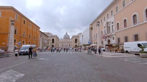 POV - Pedestrian walking boulevard towards Vatican City, Europe Vacation Stock Footage 146341153