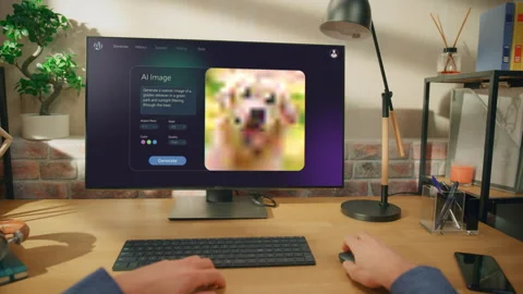 POV Of Person Using PC Typing into AI Chatbot Software Video stock 296176358