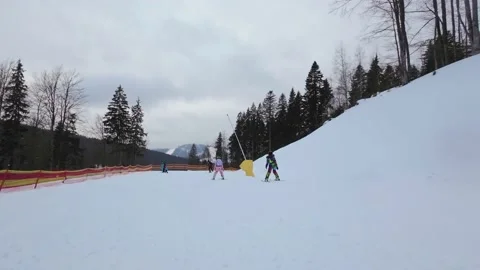 POV perspective of man skiing on ski slope Stock Footage 219006407