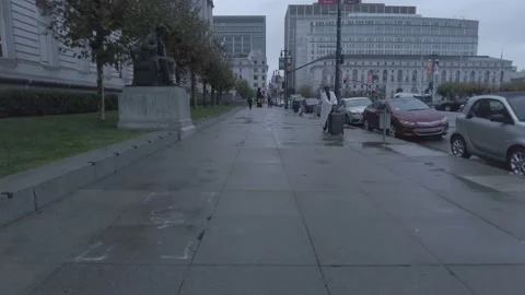 POV point of view after rain San Francisco walking 스톡 동영상 221572554