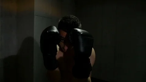 POV point of view of boxer training in gym studio kicking his opponent Stock Footage 77777588
