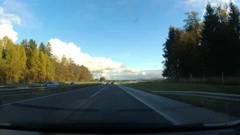 POV, point of view of driving a car on European route E61, Slovenia Stock Footage 169248885