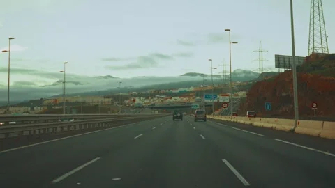 POV (point of view) driving car in late evening in Tenerife Stock Footage 328242808