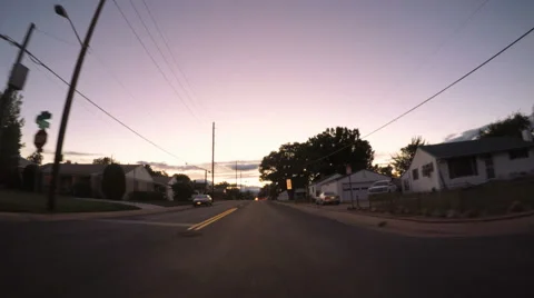 POV point of view - Driving through  residential neighborhood at night. Stock Footage 67980368