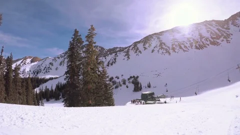 POV point of view - Early Spring skiing at Arapahoe Basin. Stock Footage