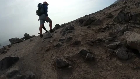 POV point of view going up the Atrapaniebla trekking in la molina, lima, Peru Stock Footage 142674202
