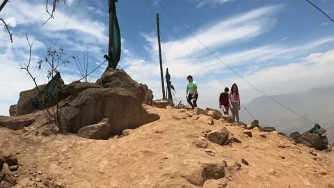 POV point of view going down the Atrapaniebla trekking in la molina, lima, Peru Stock Footage 142675149