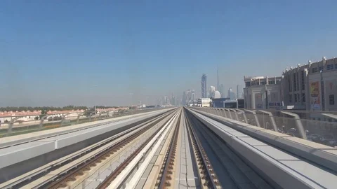 POV Point of view metro train transit famous Dubai exotic city modern town icon Stock Footage 81157866