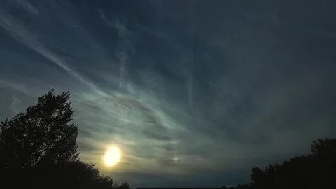 POV Point of View Pointing Towards Sky with Sunset Sun Spot with Contrail Stock Footage 314705592