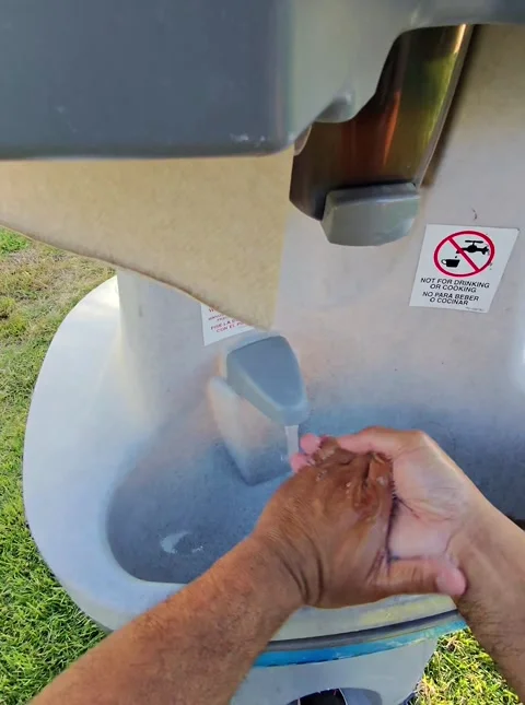 POV - Point of view Portable Hand Washing Station Stock Footage 310930066