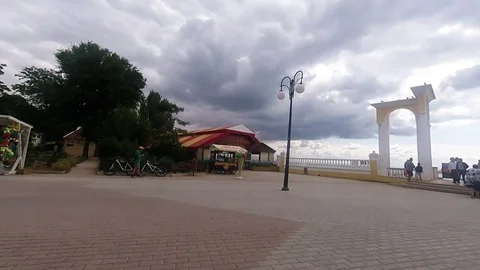 POV point of view. The promenade by the black sea in Yevpatoriya, Crimea. Stock Footage 84732415