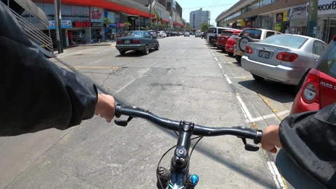 POV point of view riding bicycle with safety suit (romper) Stock Footage 141670102