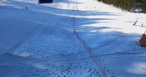 POV point of view riding with ski elevator in winter resort Krvavec, Slovenia Stock Footage 147684377