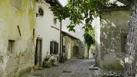 POV point of view shot of walking trough old beautiful town Tuscany like in Stock Footage 172063575