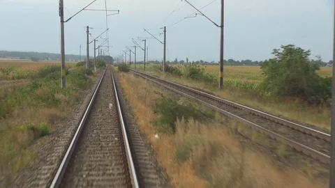 POV Point of view train cross agriculture land of countryside railway transport Stock-Footage 72252788