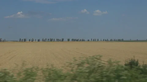 POV point of view train passing wheat field ripe countryside landscape day sunny Stock Footage 32632566