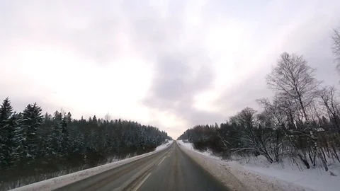 POV point of view - The view from a moving car outsidein the winter Stock Footage 86194128