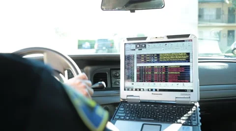 POV of Police Car Laptop as Officer Drives The CAr Stock Footage