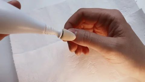 POV polishing nails using electric device for manicure. Hardware manicure 스톡 동영상 266722309
