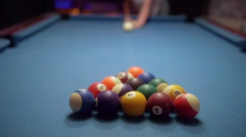 POV Pool Table Break Shot Slow Motion Sports Game Billiards Snooker Stock Footage 64384857