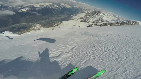 POV of pro skier using parachute while freeriding steep slope in Aspen Stock Footage 129129972