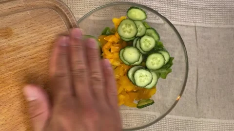 Pov process of making homemade summer fresh vegetable salad Stock Footage 244678475