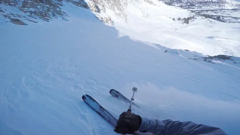 POV of Professional skier having fun freeriding on perfect sunny day Stock Footage 121580086