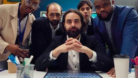 POV of project team presenting their progress with the supervisor Stock Photos
