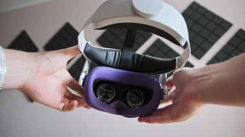 POV of Putting on VR Glasses Virtual Reality in the Living Room Stock Footage 200966016