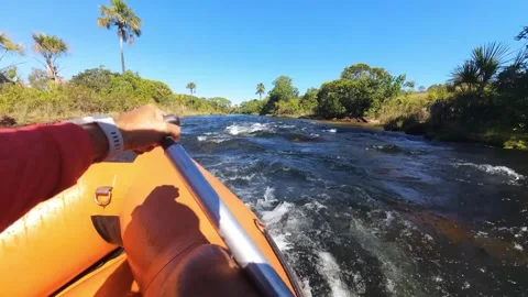 POV Rafting in Inflatable Boat on Soninho River, Jalapao Stock-Footage 325182017
