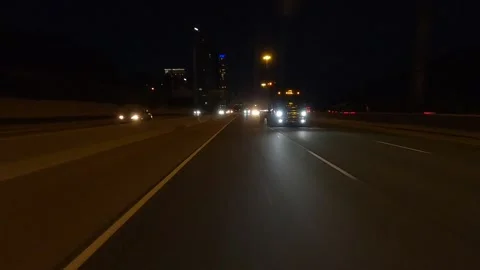 POV of reverse rear view shot roads and highways on a very dark night 스톡 동영상 156440912