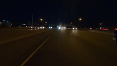 POV of reverse rear view shot roads and highways on a very dark night 스톡 동영상 156440941