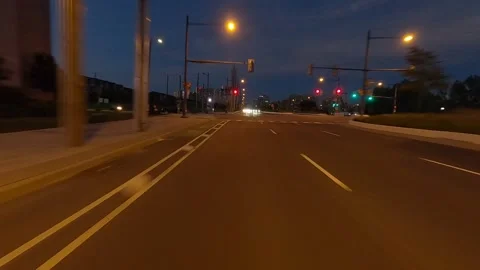 POV of reverse rear view shot roads and highways at dusk Видео 156443309