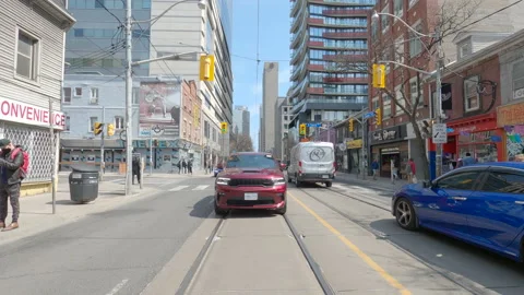 POV reverse shot driving in downtown Toronto city streets 库存影片 151876218