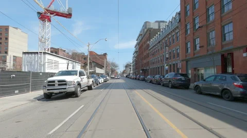 POV reverse shot driving in downtown Toronto city streets Stock Footage 151885452