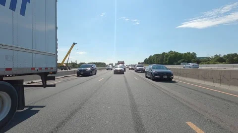 POV reverse shot driving plate tractor trailer trucks on highway del Stock-Footage 156448413