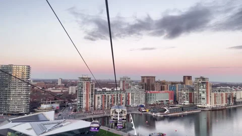 POV Ride Inside Greenwich Cable Car Over London Skyline Stock-Footage 328634728