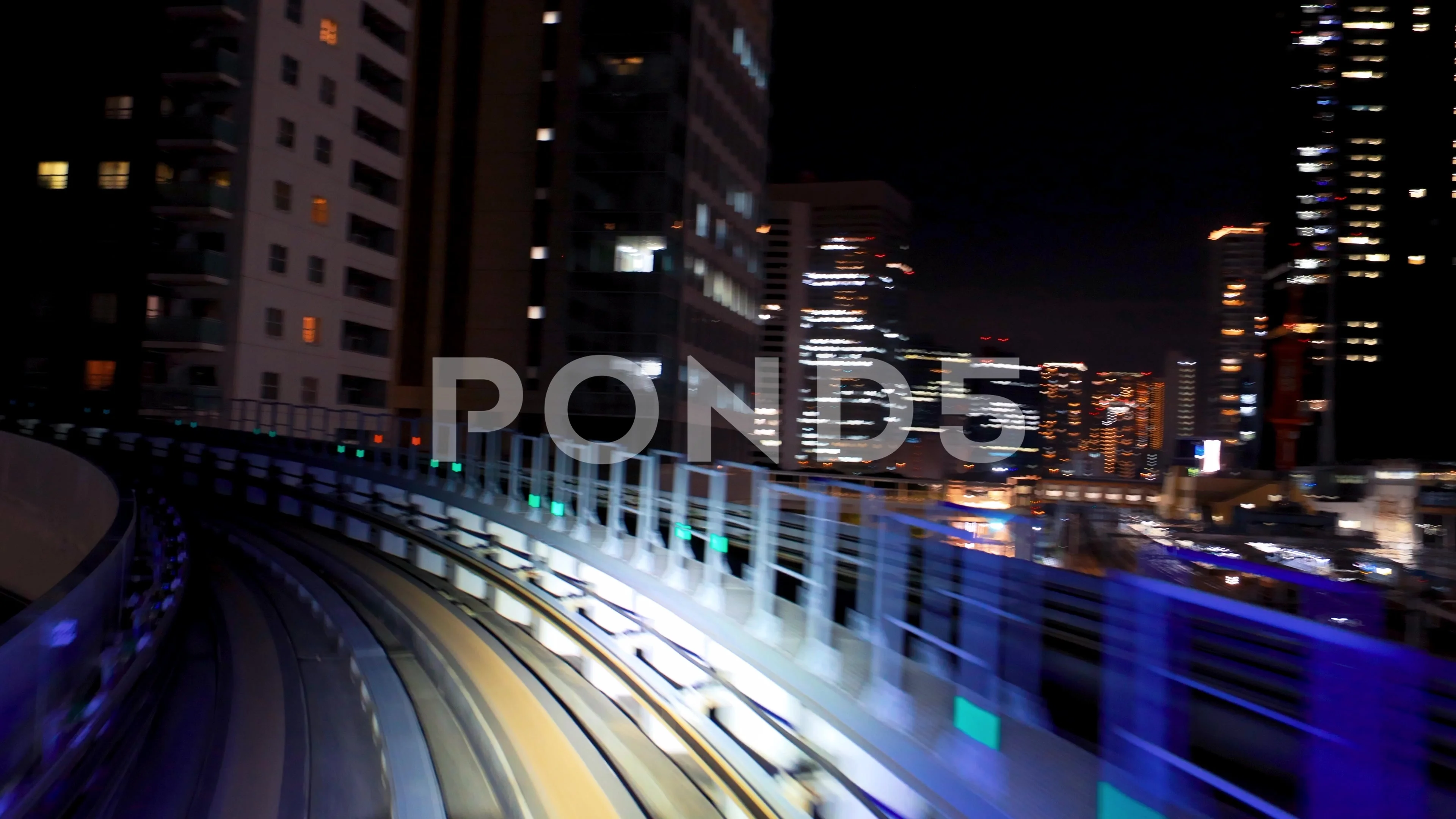 POV ride on the Yurikamome monrail in Minato, Tokyo, Japan