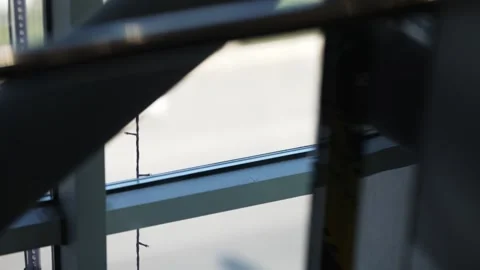 Pov riding on glass elevator with abstract view through window reflections Vídeos de archivo 326003441