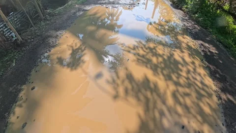 POV Off-Road Driving on Bumpy Muddy Rocky Wet Road with Tire Tracks Stock Footage 337375928