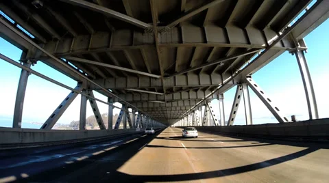 POV road trip Oakland Bay Bridge Interstate 80 San Francisco Bay USA Stock Footage 36394889