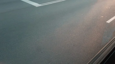 POV. Road view from bus window. Slow motion.UltraHD. 4k.Traveling by the bus. Video stock 123308503